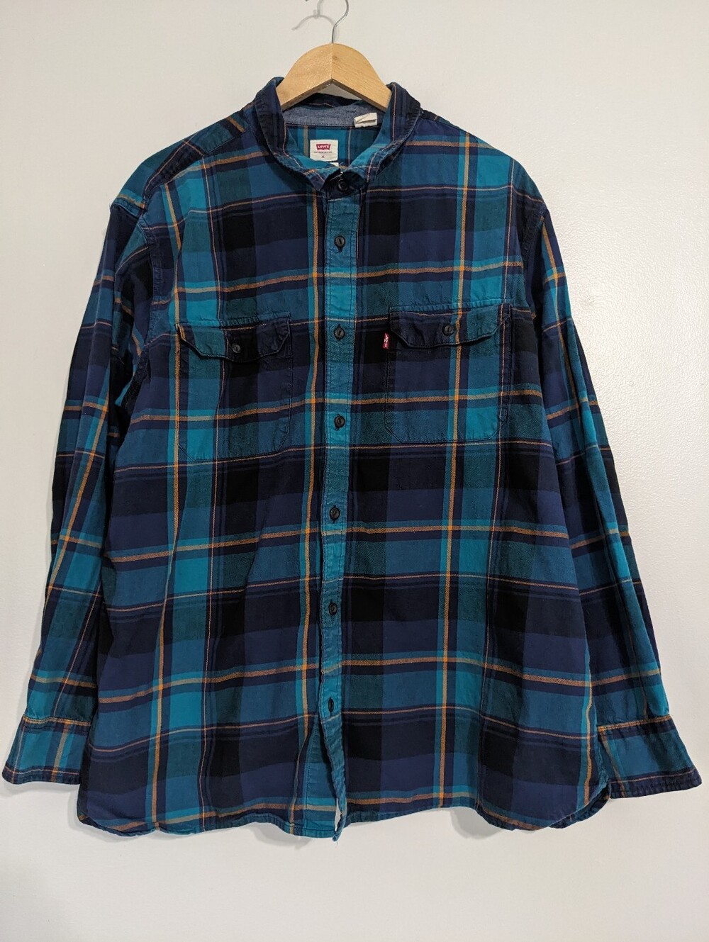 Levi's Button Down Shirt Mens XL Plaid Blue Long Sleeve Outdoor Cotton Casual